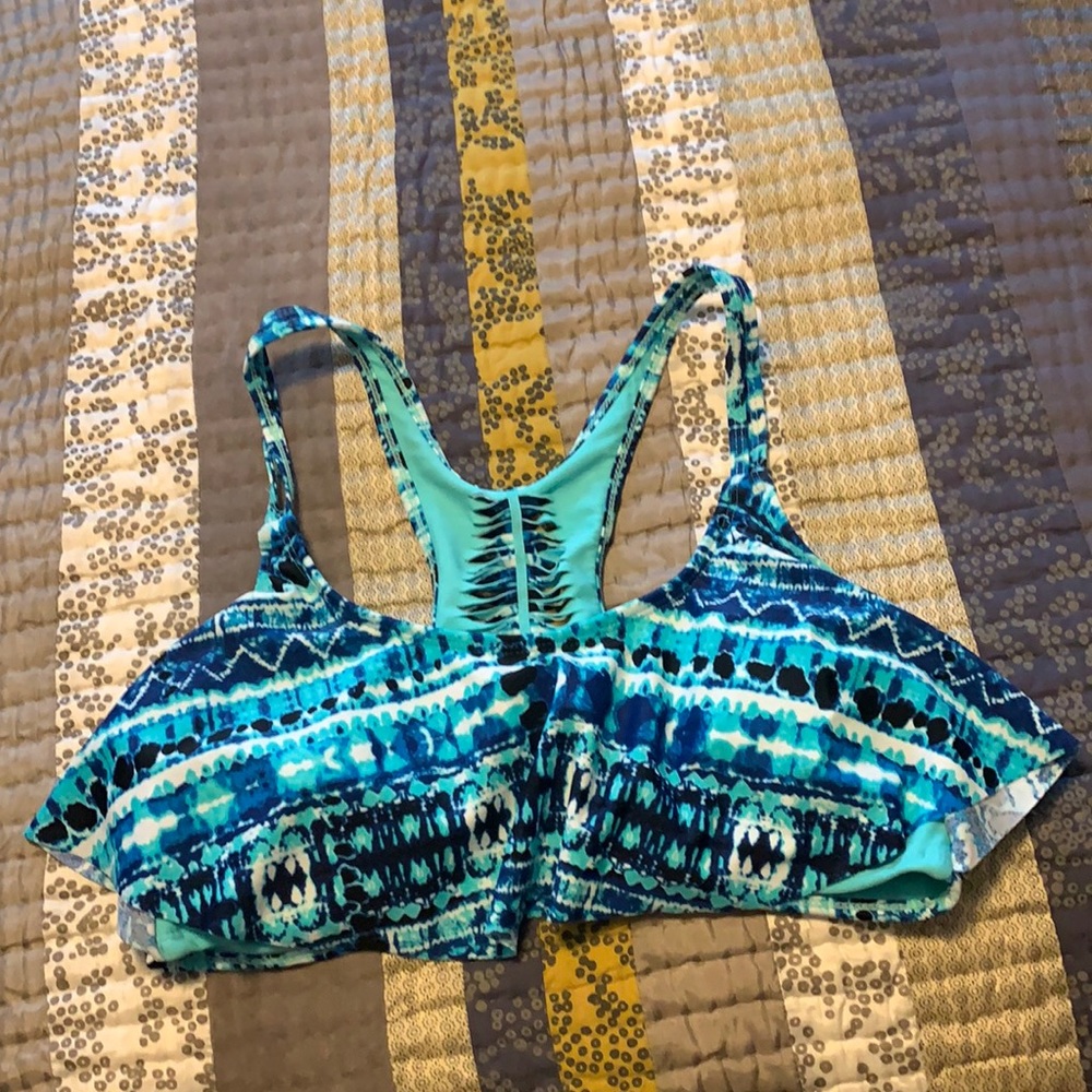 SO Blue & Black Patterned Bikini Top